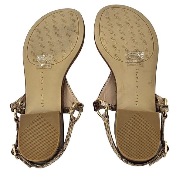 KELLY & KATIE Bania Tan Faux Snakeskin Stacked Heel Thong  Sandals 8M - Picture 7 of 9